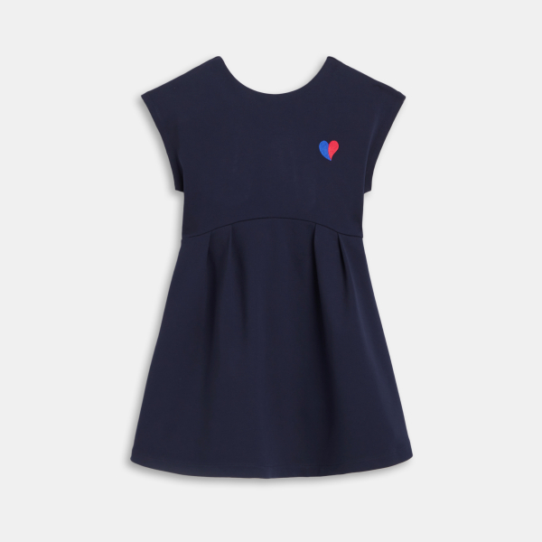 فستان بأكمام قصيرة أزرق داكن مطرز عليه قلب، للفتيات 